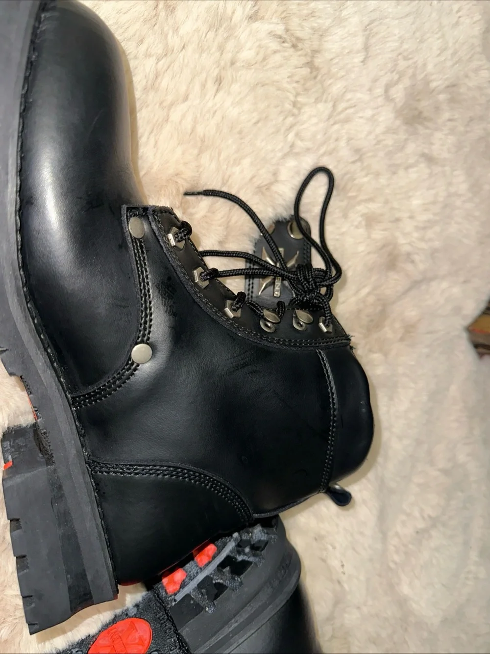 Xelement 1505 Men’s Black Leather Motorcycle Boots Side Zip Lace Up Biker Size 9